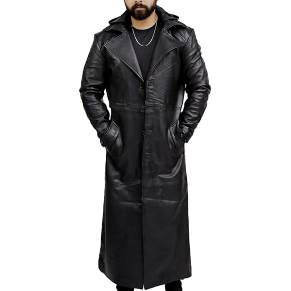 Real Leather Trench Coat Black Long Coat Duster Overcoat Sheepskin